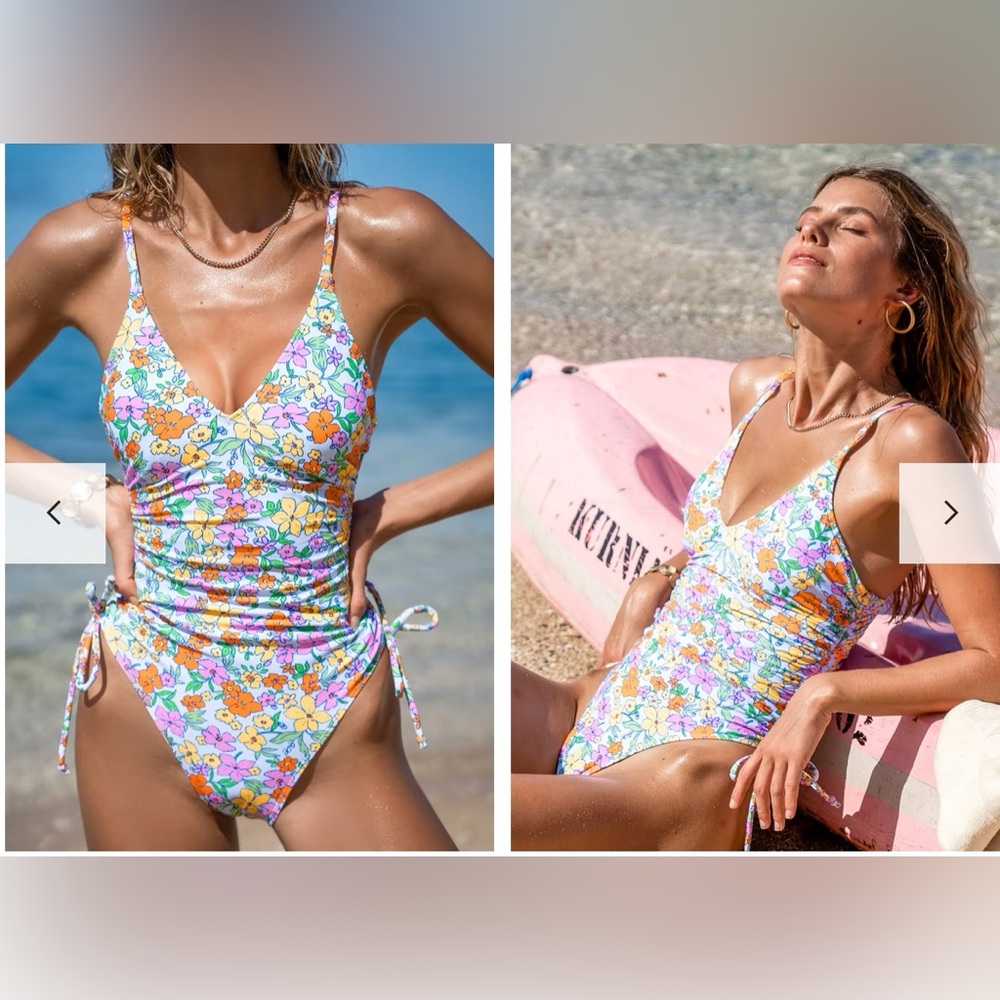 NWT Ditsy Scoop Neck Drawstring One Piece